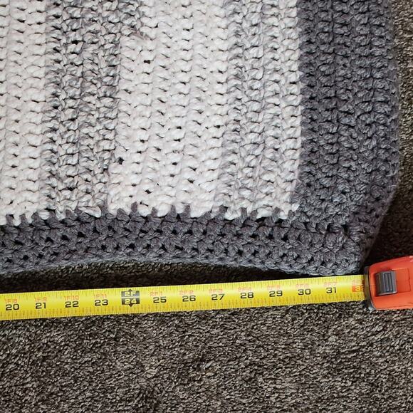 Beautiful handmade crochet blanket throw stripes greys and white rug - Picture 4 of 6